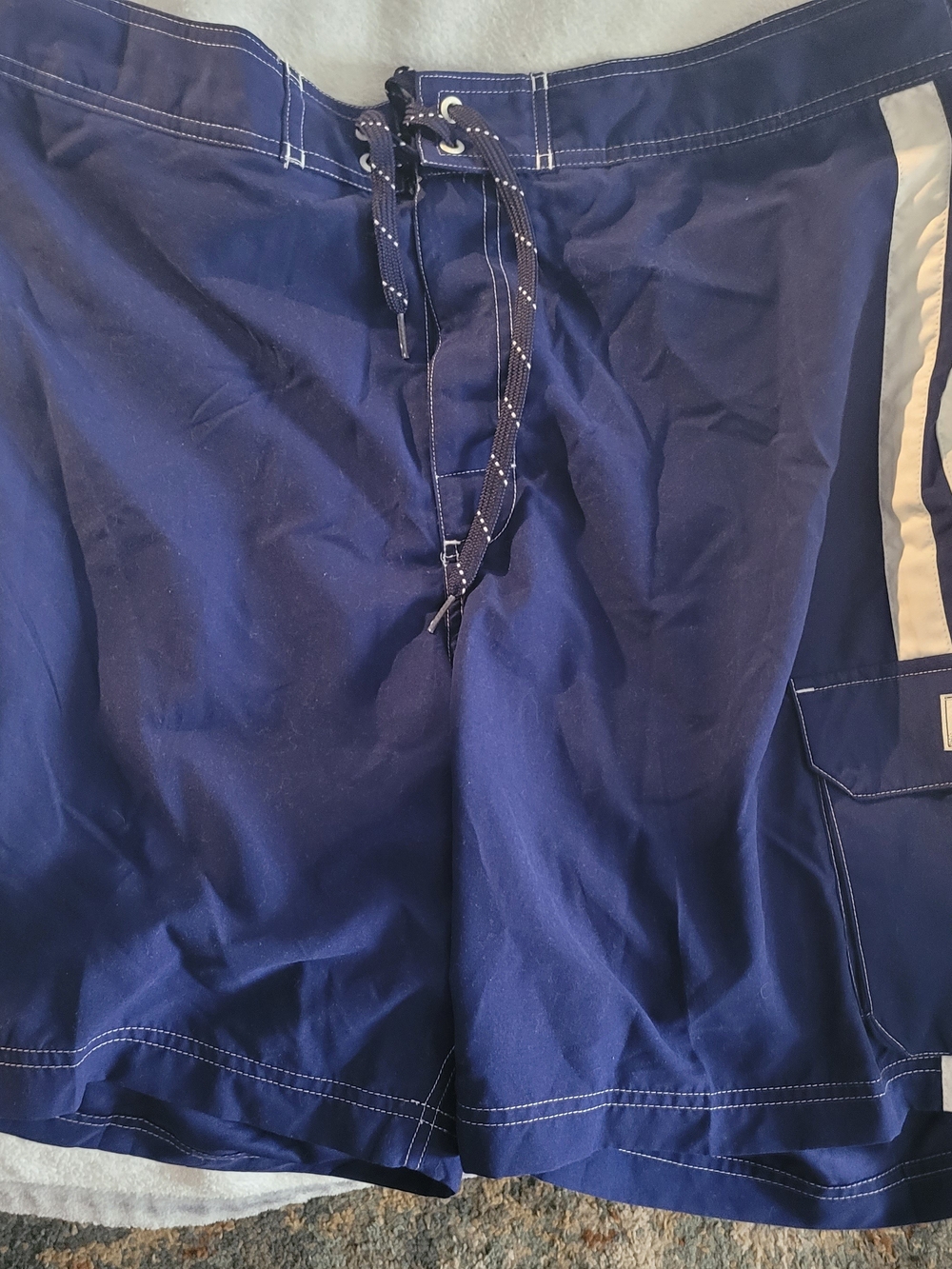 Chaps Navy Blue Men's Swim Trunks with Side Stripe